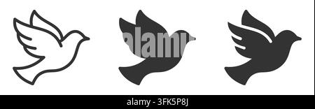 Set of three dove silhouettes in different styles Stock Vector