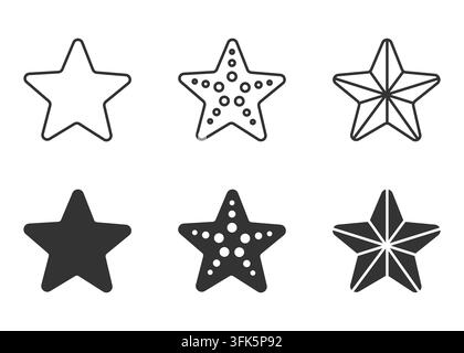 Set of six diverse star icons in various designs and patterns Stock Vector