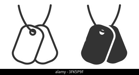 Military dog tags silhouette with necklace on white background Stock Vector
