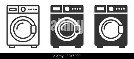 Set of three washing machine icons in various styles Stock Vector