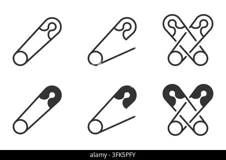 Safety pin icons: minimalist open and closed designs set Stock Vector