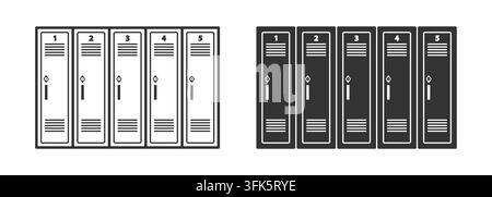 Vector illustration of school lockers in black and white. Perfect for educational and institutional designs Stock Vector