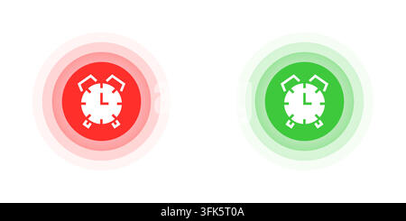 Vector illustration of alarm clock icons in red and green circles, representing time management and reminders. Ideal for scheduling, alerts, and produ Stock Vector