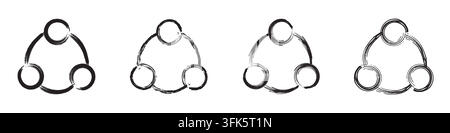 Vector illustration of interconnected circle icons in a grunge black and white design Stock Vector