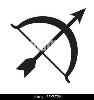 Vector illustration of a bow and arrow icon in a minimalist black and white design Stock Vector