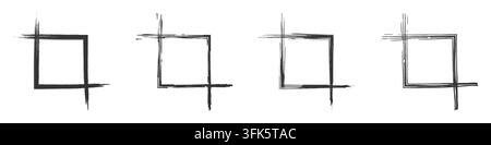 Set of crop icons with rough brush strokes in black and white. Vector illustration perfect for editing, design, and photo cropping tools Stock Vector