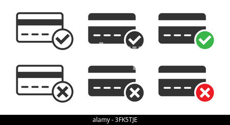 Credit card icons with checkmark and cross, representing approved and declined transactions. Vector illustration Stock Vector