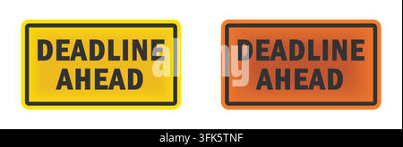 Vector illustration of two road signs with "Deadline Ahead" text in yellow and orange, symbolizing warning and urgency Stock Vector