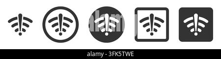 Wi-Fi error icons with alert symbols in various styles, vector Stock Vector