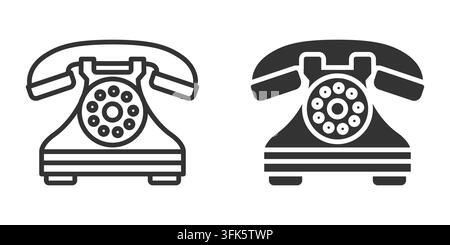 Retro telephone icons in line and solid designs, vector illustration Stock Vector