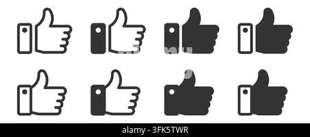 Thumbs up icons in bold, outline, and solid styles, vector graphic Stock Vector