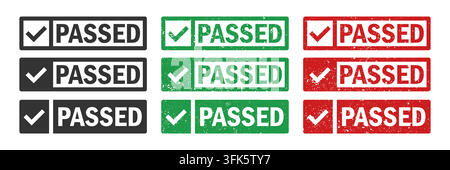 Passed stamp icons in bold colors and grunge textures, vector Stock Vector