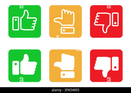 Colorful thumbs up, thumbs down, and hand gesture icons Stock Vector