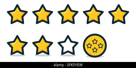 A set of five stars with a yellow star in the middle. The yellow star is surrounded by four other stars. Vector Stock Vector