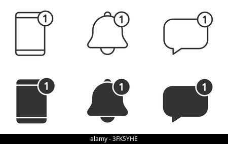 Notification icons collection with tablet, bell, and speech bubble symbols Stock Vector