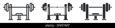 Set of bench press icons in black and white for fitness and gym design Stock Vector