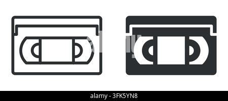 Retro vhs tape icon illustration in black and white design with cassette shapes Stock Vector
