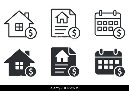 Real estate icon set: home, document, calendar with dollar signs Stock Vector