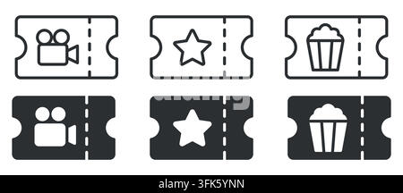 Movie night icons - camera, star, popcorn ticket designs Stock Vector