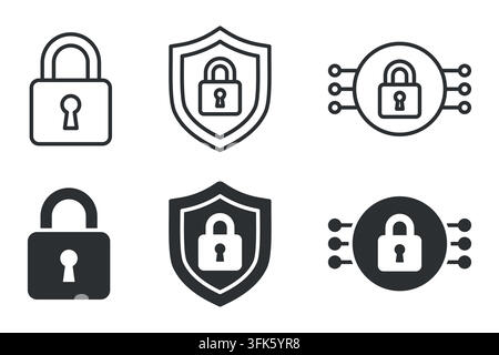 Collection of padlock and shield icons representing security and protection Stock Vector