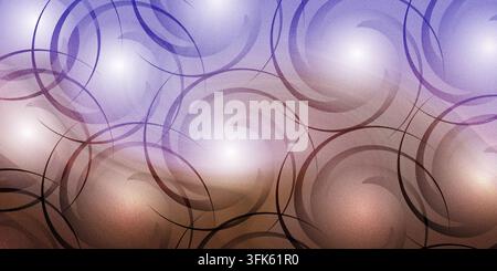 An abstract background featuring a smooth gradient transition from purple to brown, layered with numerous circular patterns and soft glowing light eff Stock Photo