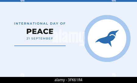 International Day of Peace (21 September) wide banner: bold title lettering and date on the left, line icon in a circle on the right, empty copy space Stock Vector