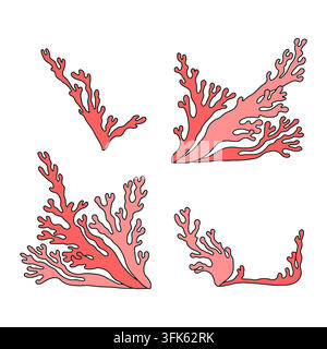Hand drawn elegant pink seaweed or coral vector illustration. Vintage black silhouette ocean plant designs clip art Stock Vector