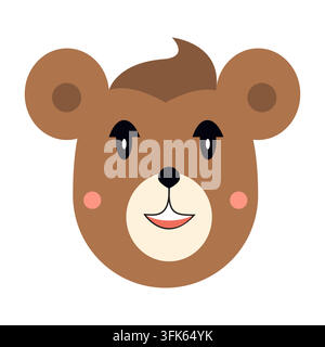 Teddy bear cartoon face with brown fur and happy smile Stock Vector