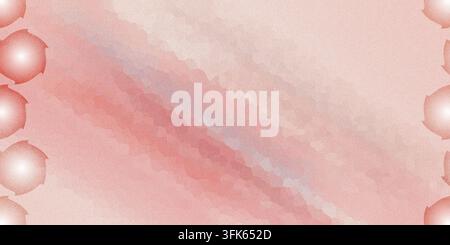 An artistic background featuring a textured grainy surface with diagonal watercolor brush strokes in shades of pink and grey, flanked by glowing circl Stock Photo