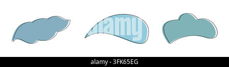 Three different shapes of clouds are shown in a blue color Stock Vector