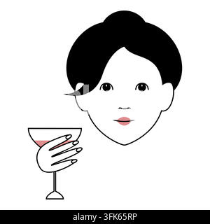 Vector illustration of woman holding cocktail glass in one hand Stock Vector