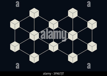 blockchain technology concept with connected blocks, digital network and decentralized data structure, great for fintech, cryptocurrency and technolog Stock Vector