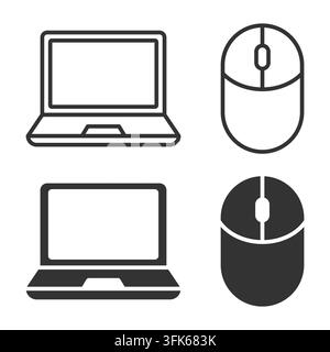 Black and white laptop mouse device icons set for tech design Stock Vector