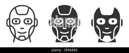 Monochrome robotic faces: three robot head icon variations. Vector illustration Stock Vector