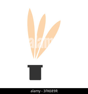 Vector illustration of simple black pot with three beige leaves Stock Vector