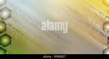 An abstract textured background with diagonal bands of green, brown, and yellow hues, featuring glowing orb elements on the left and right borders. Stock Photo