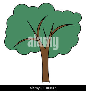 Vector illustration of a full green tree with brown trunk Stock Vector