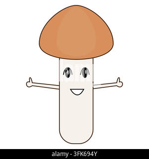 Smiling mushroom with arms giving thumbs up, cartoon style Stock Vector