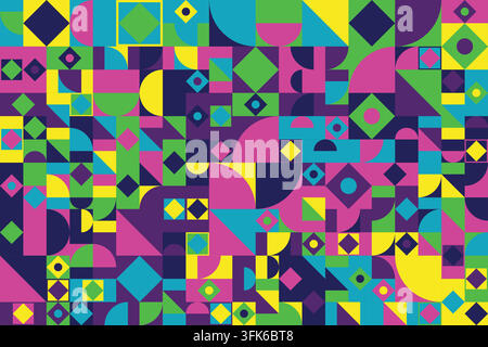 Bold Geometric Mosaic Pattern With Vibrant Shapes Stock Vector