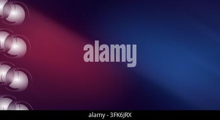 Abstract background with a striking blue and red gradient split, featuring glowing white and grey circles arranged along the left side. Stock Photo