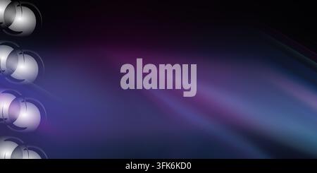 Abstract dark blue and purple gradient background with dynamic light streaks and circular elements on the left side. Stock Photo
