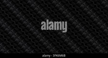 Seamless dark geometric background featuring repeating 3D triangular patterns in shades of black and charcoal grey. Stock Photo