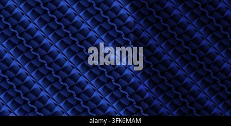 Deep blue abstract geometric background featuring a repeating patterned design with diagonal lines and glowing textured shapes across the dark surface Stock Photo