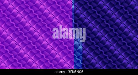 Abstract diagonal geometric pattern transitioning from bright purple to dark blue with glowing highlights and textured metallic facets. Stock Photo