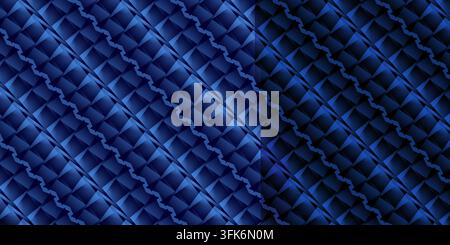 An abstract repeating geometric pattern with a sleek textured structure in vibrant shades of deep blue, royal blue, and black. Stock Photo