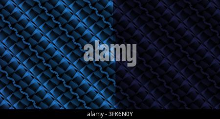 Dynamic geometric texture featuring a striking contrast between vibrant blue and dark navy blue diagonal tiles in a repeating pattern. Stock Photo