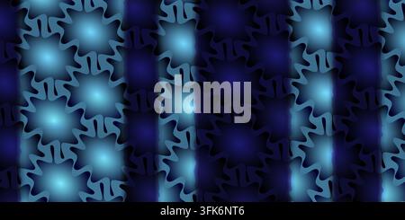 An abstract pattern featuring vertical alternating dark blue and bright cyan glowing wavy shapes creating depth. Stock Photo