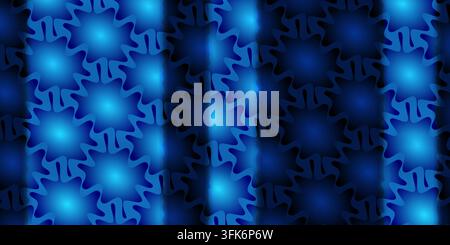 Seamless abstract geometric blue pattern with glowing glowing rounded star shapes and vertical gradient light effects. Stock Photo