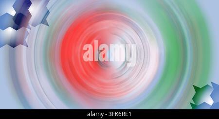 Abstract colorful radial background with motion blur and geometric corner accents in red green and blue tones Stock Photo