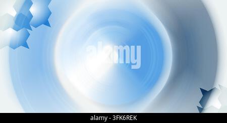 Abstract circular ripple pattern with geometric corner accents in bright blue tones Stock Photo